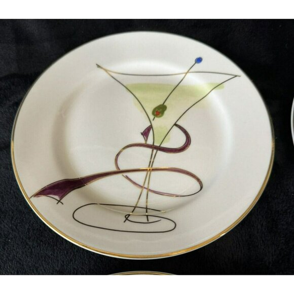 4 Pier One Martini Happy Hour Hors d'oeuvres Appetizer Canape Plate Gold Accents - Picture 2 of 8